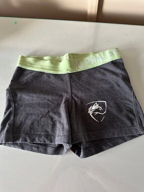 Alphalete Women's Charcoal Shorts with Lime Waistband Logo